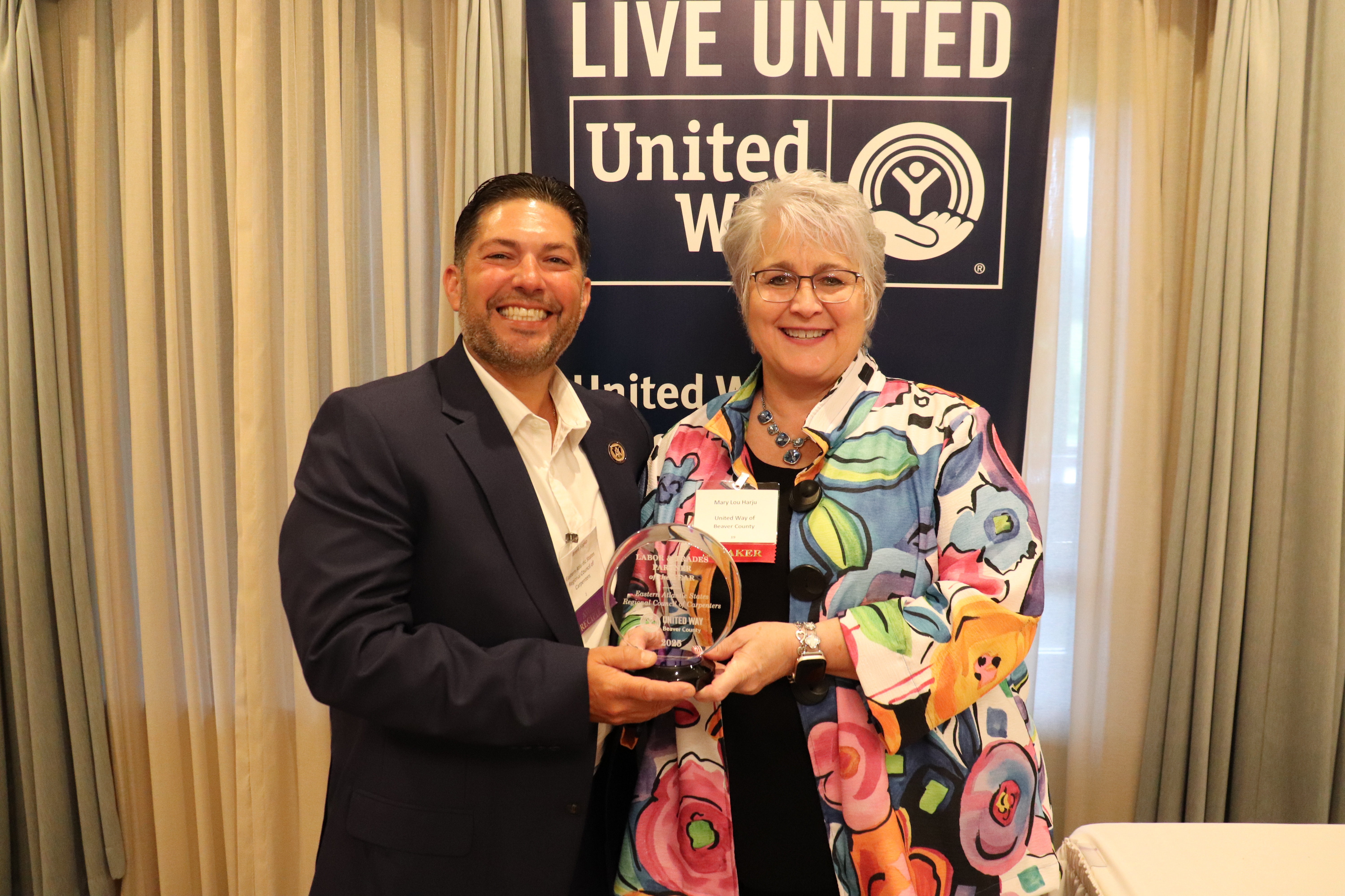 Brent Sopko accepting the LAbor and Trades Award for Eastern Atlantic States Regional Council of Carpenters