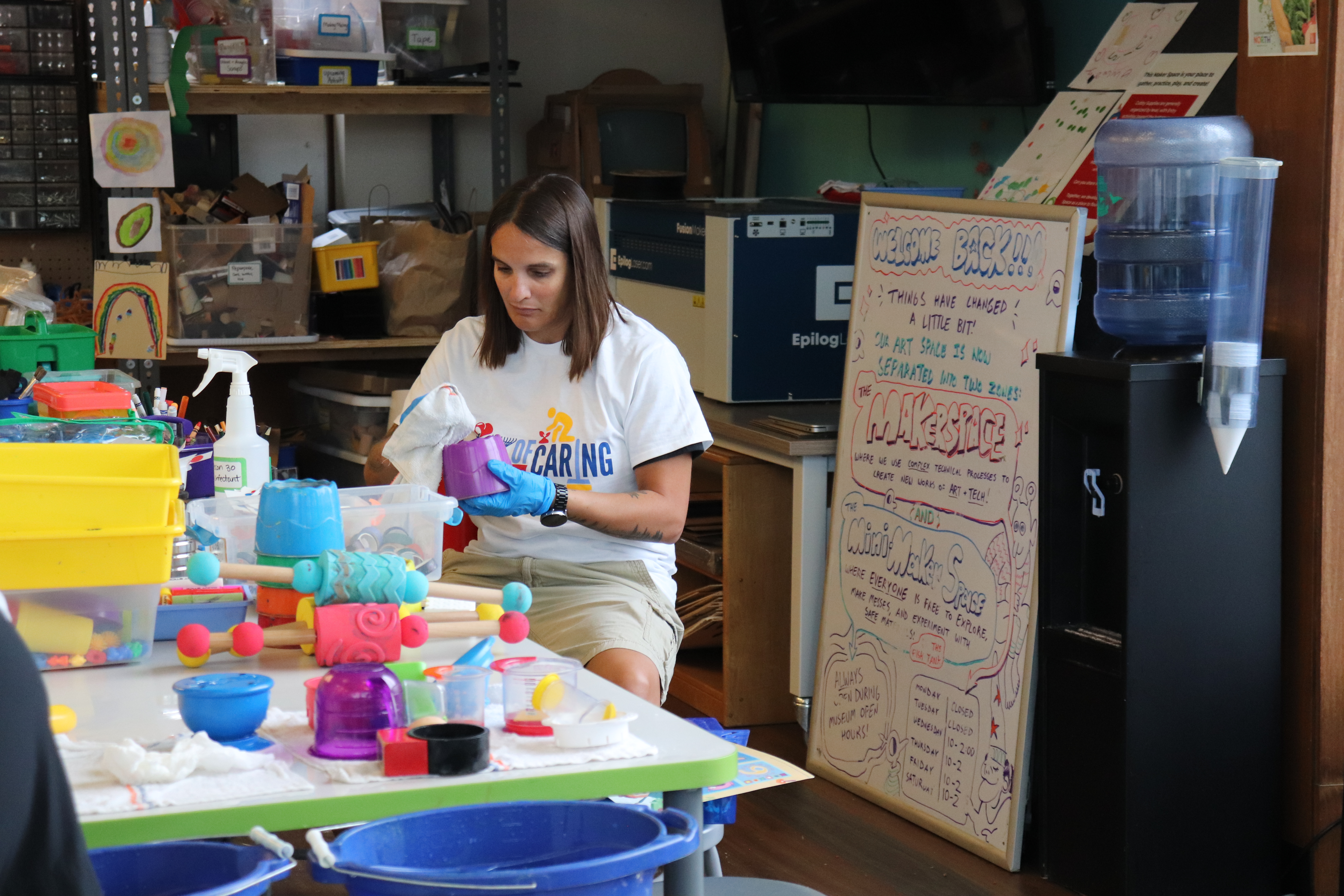 A volunteer cleaning