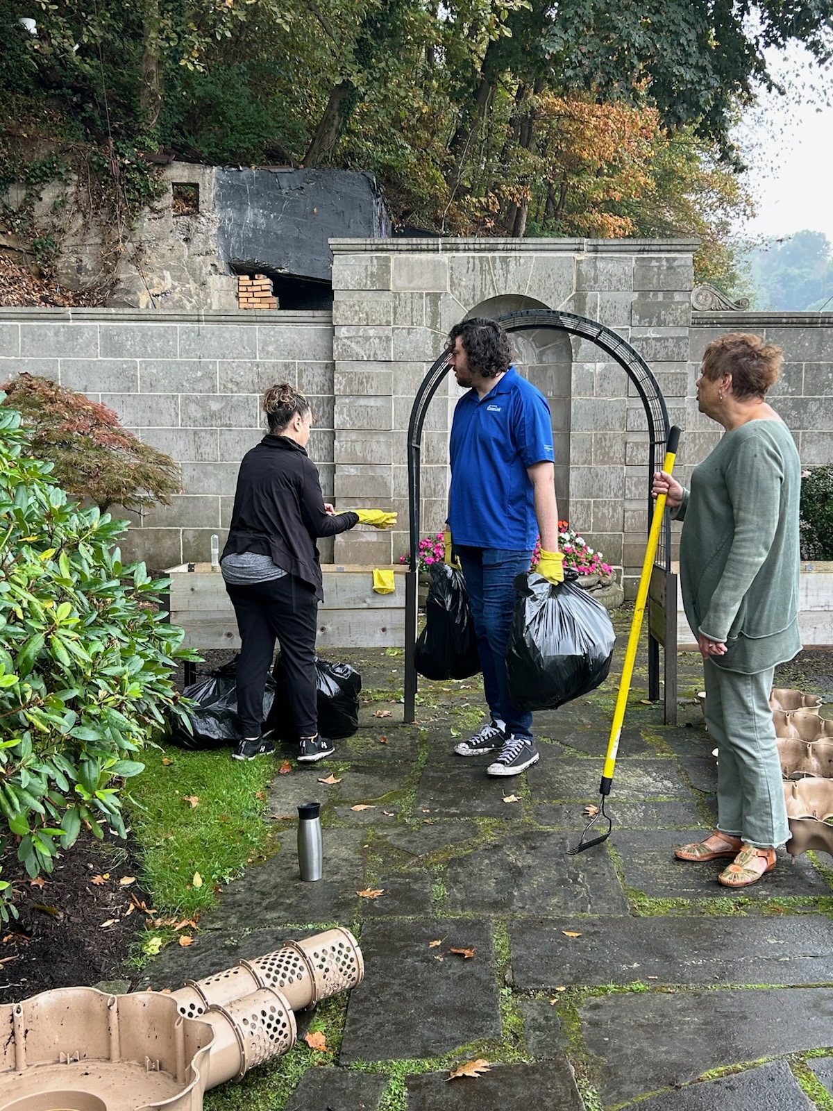 Volunteers doing yard work